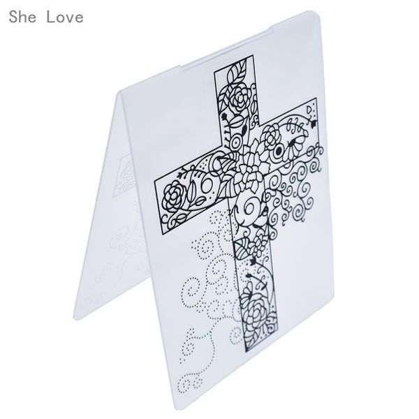 Heap Stamps She Love Cross Flower Vine Plastic Embossing Folder Template For Scrapbook Photo Album Christmas Card Cutting Die Template De Bird