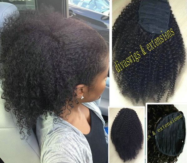 Природные слоеного женщин наращивание волос афро кудрявый вьющиеся волосы хвостик парик шнурком хвостики части булочки Перука естественный цвет 160г