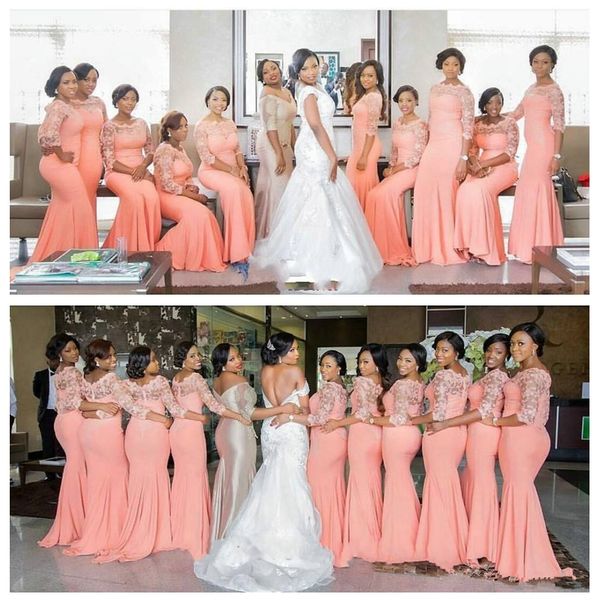 

2021 половина рукава тонкий длинные платья невесты кружева аппликации плюс размер honor горничной партии платья красивые невесты платья, White;pink