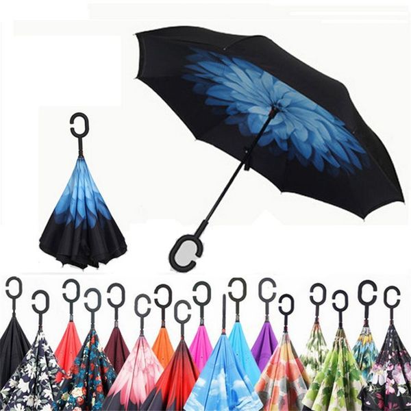 

yesello folding reverse umbrella double layer inverted windproof rain car umbrellas for women men high quality