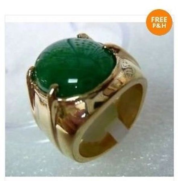 

tibet silver green jade men's ring size 10#<<<ing, Golden;silver