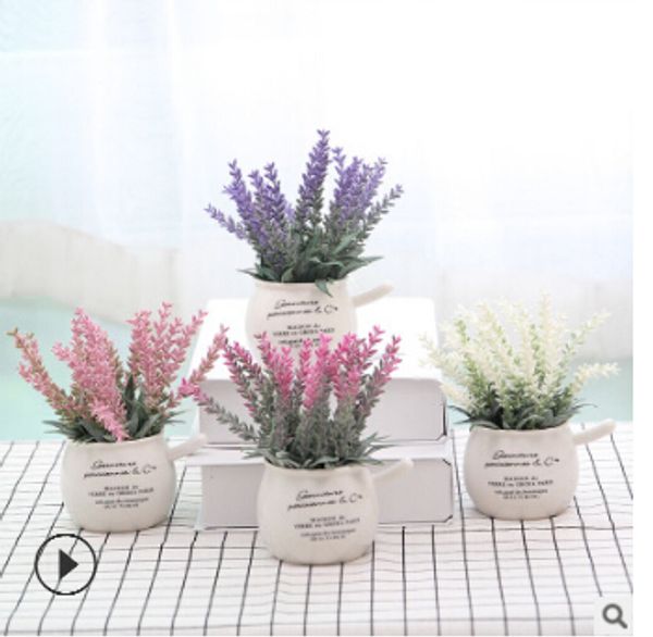 

романтический лаванды искусственный цветок лаванды шелковые цветы поддельные букет с керамикой для украшения дома гостиной