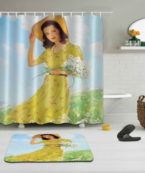 

3d цветок девушка печати шаблон ирландский украшения водонепроницаемый ванной декор ткани занавески для душа коврики наборы