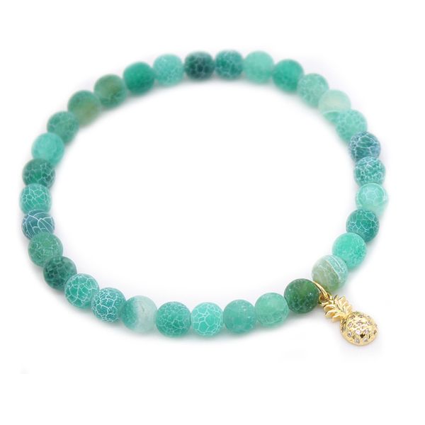 

poshfeel 6mm green natural stone beads bracelets & bangles cute crystal charm pineapple bracelets for women mbr180272, Golden;silver