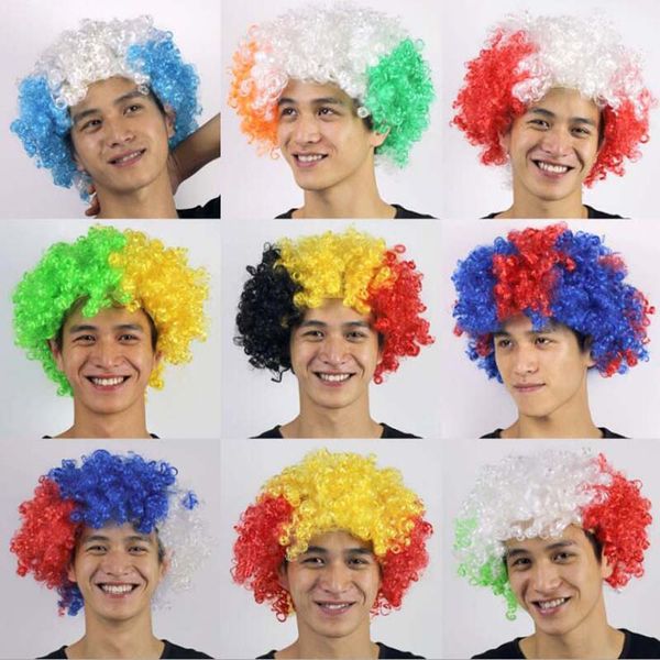 

world cup cheerleading wigs national flag wig fan headwear party supplies explosions headgear carnival festival items custom wholesale, Golden;white
