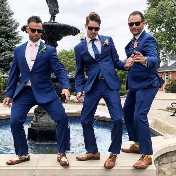 Elegante azul do casamento do smoking Dois-Button Ternos Mens Slim Fit Noivo For Men Two Pieces Groomsmen Suit baratos casacos de negócios formais