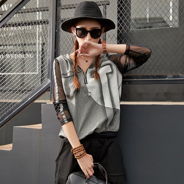 

max lulu spring luxury punk girls crop tee shirt womens lace t-shirts zipper hooded woman regular oversized, White