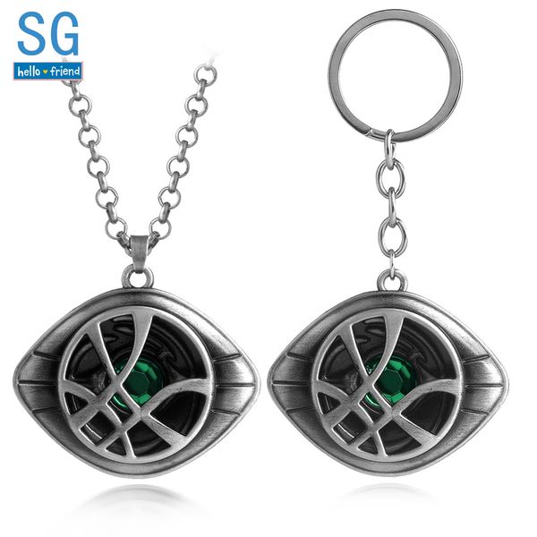 

sg doctor strange keychains pendents avenger 3 dr.strange steve green crystal agamotto eye choker keyring cosplay jewelry gift, Silver