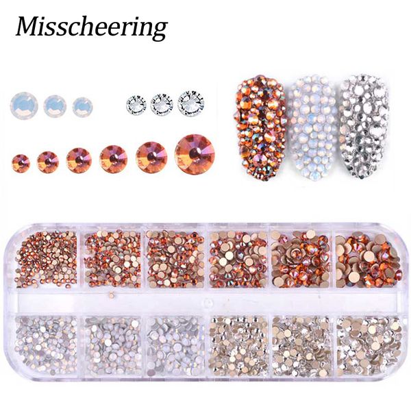

1 box shiny ab mix color nail rhinestones multi-size glass flat boom diy manicure tips 3d crystal gems for nail art decoration, Silver;gold