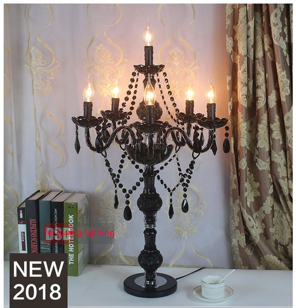 Lampada da tavolo in cristallo nero di lusso europeo, soggiorno, camera da letto, comodino, luci di nozze, decorazione della villa dell'hotel, lampada da scrivania