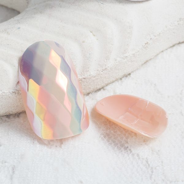 

with adhesive paper hand patch holographic fake nails polish light pink mirror shiny false nails finger full wrap diy nail tips, Red;gold