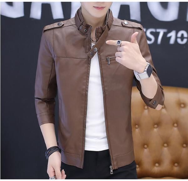 

men's spring autumn european and american fashion korean new boutique personality handsome thin locomotive leather jacket /m-4xl, Black