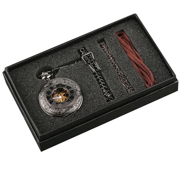 

Карманные часы для мужской стимпанк ручной намотки механические черные карманны