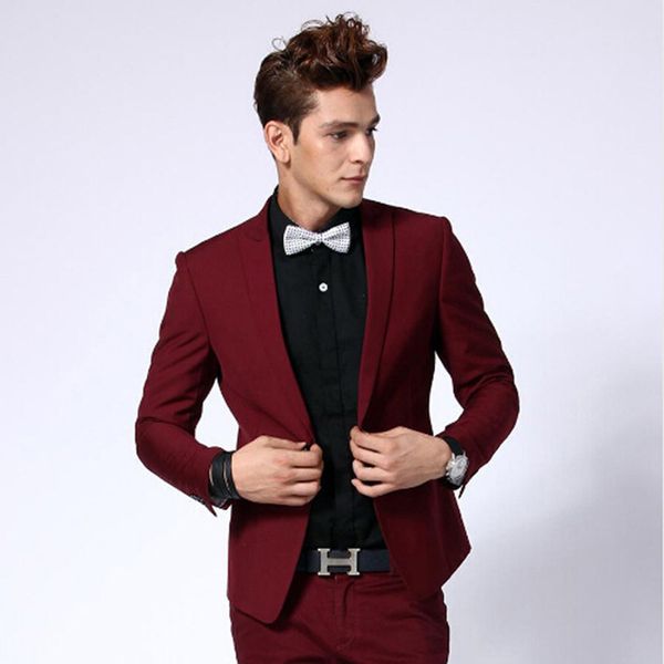 Fashion Burgundy Men Business Suits Men Wedding Prom Groom Tuxedos Male Business Casual Solid Color Groom Tuxedosjacket Pants All White Suit Black