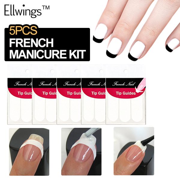 

ellwings 5pcs/lot nails diy decoration french nail art stickers manicure tips form finger guides nail tools use with gel varnish, Black