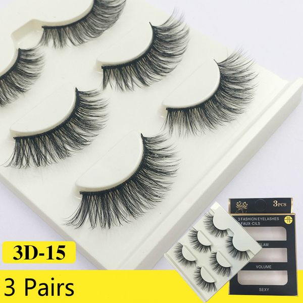 

3 pairs a set natural long cross false eyelashes handmade full strip fake eyelash makeup cosmetics eye lashes 3d-15 mink eyelash extension