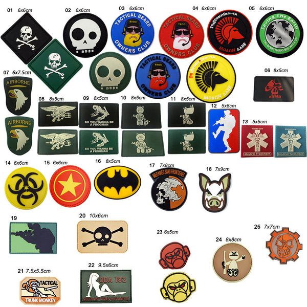 Manchas táticas de borracha ao ar livre gancho e alça Badges de plástico Batidos de braçadeira adesivos de braçadeira PVC Patch