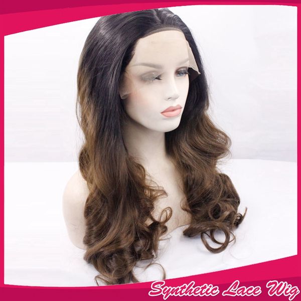 Ombre Brown Color Long Body Wave Blonde Lace Front Synthetic Hair