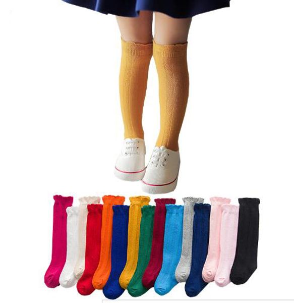 

new spring summer baby girls cotton knee high socks solid candy color kids toddler double needle short socks for children, Pink;yellow