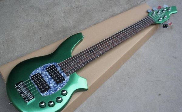 Özel Bongo Music Man 6 Strings Bass Erine Topu StingRay Metalik Yeşil Elektrik Bas Gitar 9V Pil Aktif Pikaplar İnci Pickguard