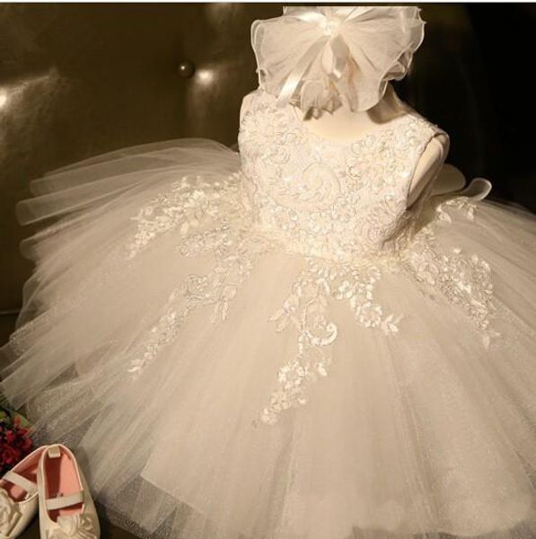 

White Ivory Princess First Communion Dresses For Girl Tulle Lace Infant Toddler Pageant Flower Girl Dress for Wedding Girl Birthday Gowns