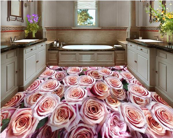 

vinyl flooring bathroom romantic rose floor decorative painting 3d murals wallpaper for living room