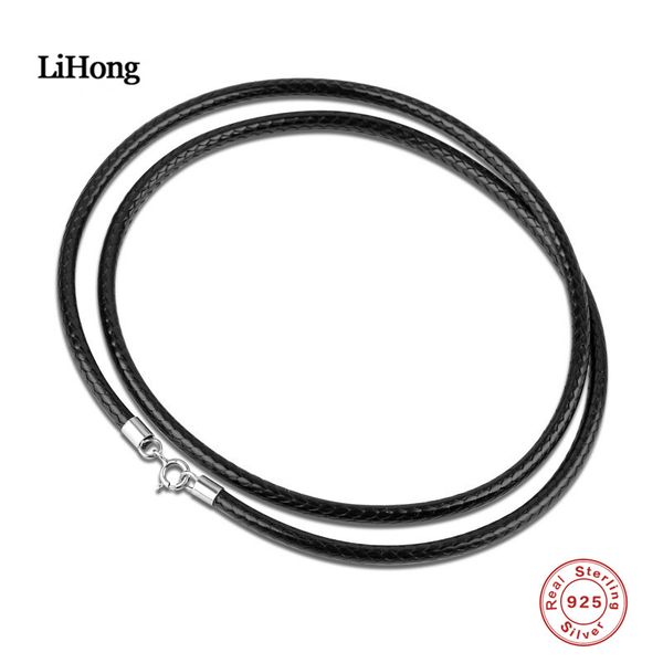 

925 sterling silver buttoned leather strap necklace men & ladies basic accessories necklace accessories 3mm50cm