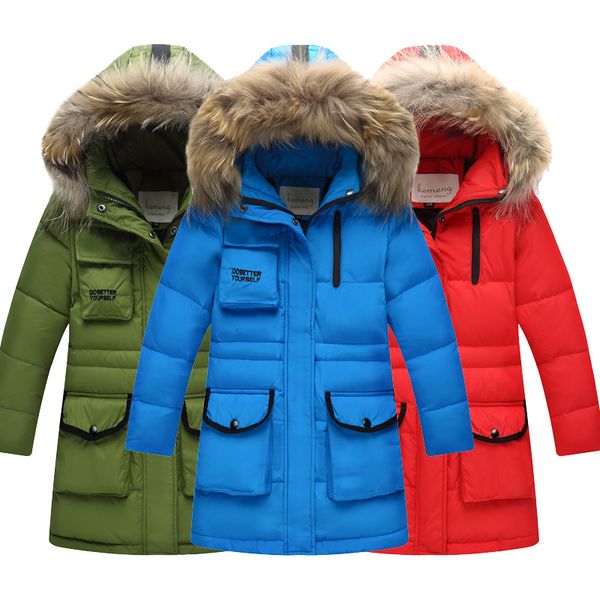 

2018 winter white duck down jacket for boy clothes children's clothing for snow wear kids outdoor coat fur hooded warm outerwear, Blue;gray