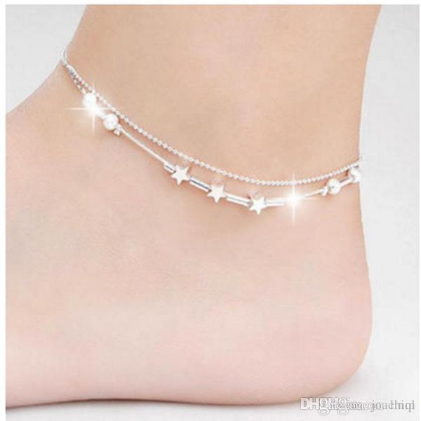 

star ankle bracelets beach jewelry 2015 new 925 sterling silver double layers anklets jewelry for women boot foot jewelry, Red;blue
