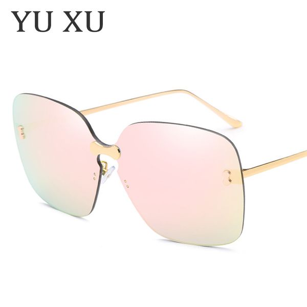 

yu xu new trendy fashion square lens sunglasses women frameless siamese sunglasses mens metal legs sunglasses uv400 h117
