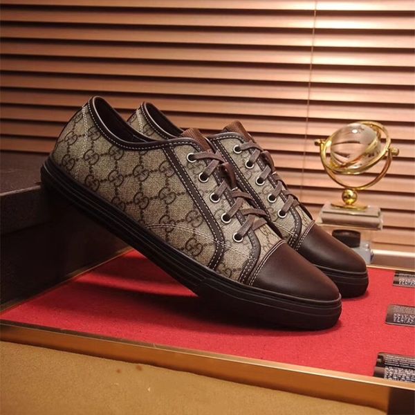 

Luxury new genuine luxury leather brand flat de igner cla ic neaker men black gg movement ca ual hoe and hipping