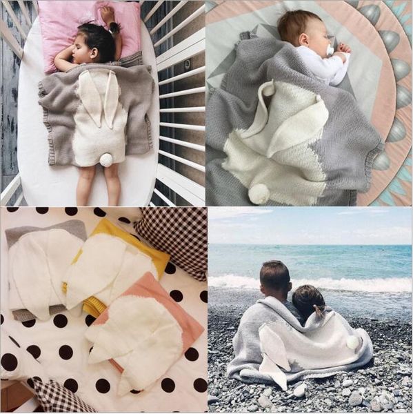 

bunny baby blankets ins rabbit ear blankets hand crochet knit swaddling infant cartoon knitted bath towels kids air condition quilts b3785