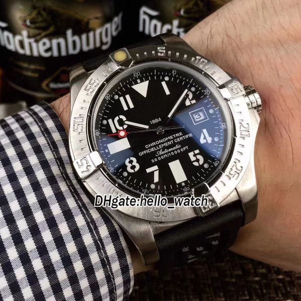 Günstige New II Seawolf A1733010 Automatik-Herrenuhr mit schwarzem Zifferblatt, silbernes Gehäuse, schwarzes Kautschukarmband, hochwertige Sport-Armbanduhren Hello_watch