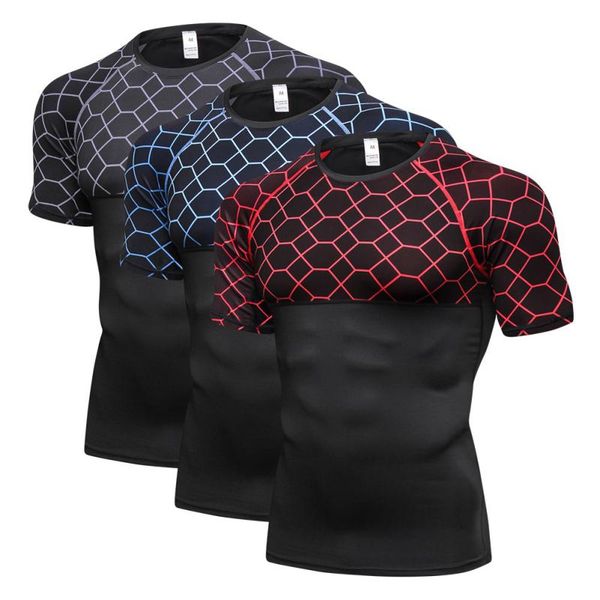 

men quick dry breathable running t-shirt spring summer fitness short sleeve t-shirts men's sport training high-elastic t shirt, Black;blue