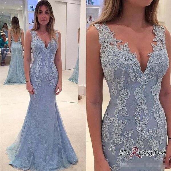 Sheer Backless Lace Mother Of Bride Dresses Mermaid Sexy V Neck