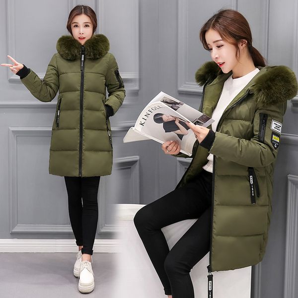 

fast delivery winter warm jacket women parka coat hooded feminina fashion long down jacket coats big fur collar women plus size, Black