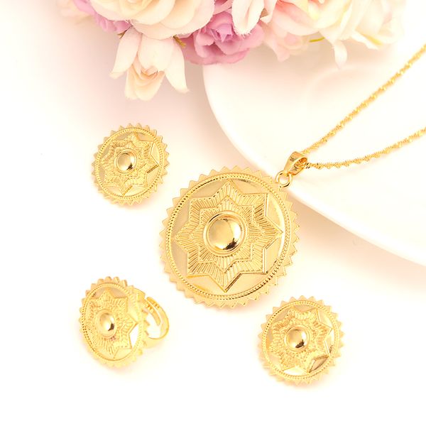 22 k Solid Gold gefüllt Stern Polka Dot Schmuck Set Habesha Eritrea Frauen Hochzeit Mode Ring Ohrringe Anhänger