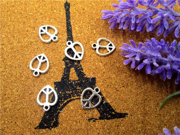 

60pcs--peace sign,tiny size tibetan silver heart shaped peace symbol pendants/charms, jewelry making 12x14mm, Bronze;silver