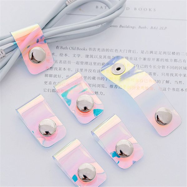 

5pcs laser color cable winder earphone buckle desk set organizer wire storage data line holder cable tie desk accessories gifts