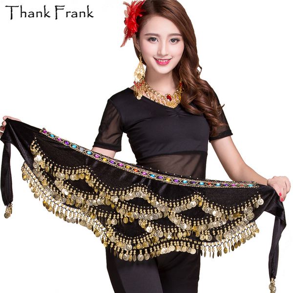 

belly dance hip scarf 13 colors belly dancin for women ladies bellydance clothes accessories with golden coins, Black;red
