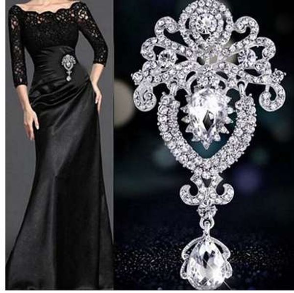 

new women large flower bridal crown crystal rhinestone brooch pin jewelry charm, Gray