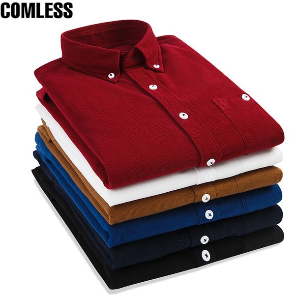 

wholesale 2018 new fashion men's corduroy long-sleeved shirt men pure color casual slim fit shirts men's clothing plus size 5xl, White;black