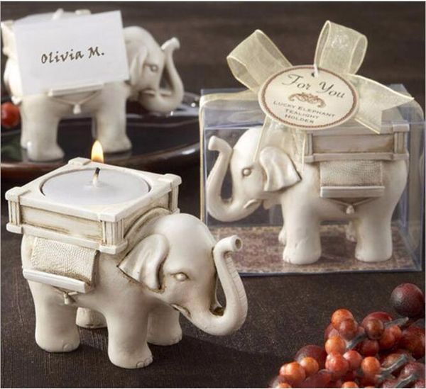 Fashion Style Resina Avorio Lucky Elephant Tea Light Portacandele Festa di nozze Decorazione domestica Regalo Candeliere durevole c144