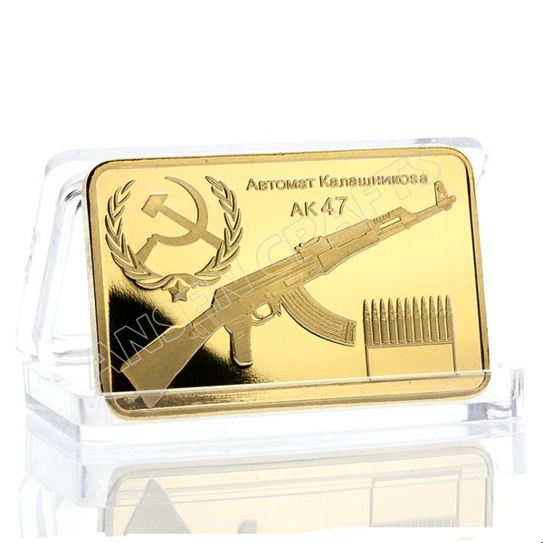 

5pcs/lot, military kalashnikov father of ak-47 gold clad bullion ingot bar,russian soviet union army gold bullion bar