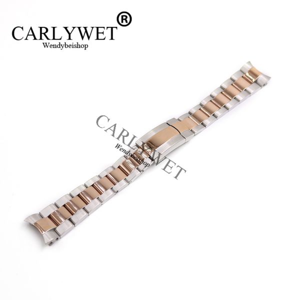 

CARLYWET 20 мм из нержавеющей стали 316L два тона среднего розового золота твердые изогнутые конец винт ссылки развертывания Застежка смотреть ремешок