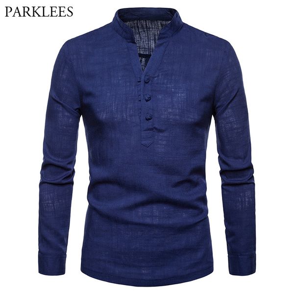 

mens henley shirt 2018 brand new slim fit long sleeve cotton linen shirt men casual dress shirts camisa social masculina, White;black