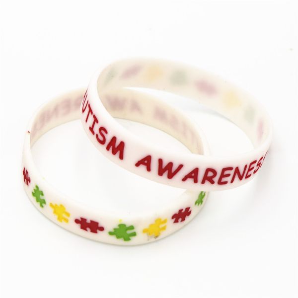 

1pc white autism awareness silicone bracelets&bangles puzzle medical alert silicone wristband armband gifts sh075w, Golden;silver