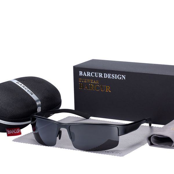 

barcur semi rimless polarized aluminium magnesium sunglasses sport sun glasses male female oculos gafas de sol, White;black
