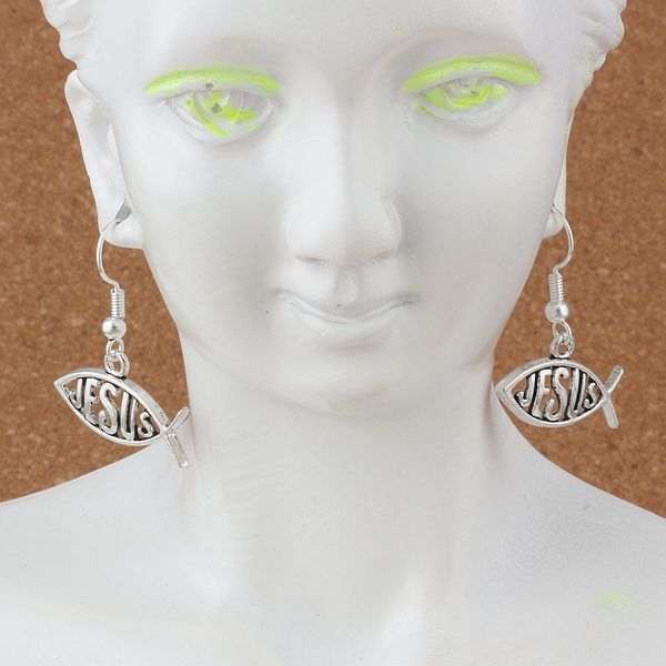 

Fish shape "jesus" Earrings Silver Fish Ear Hook 20pairs/lot Antique Silver Chandelier Jewelry 13x33mm A-209e