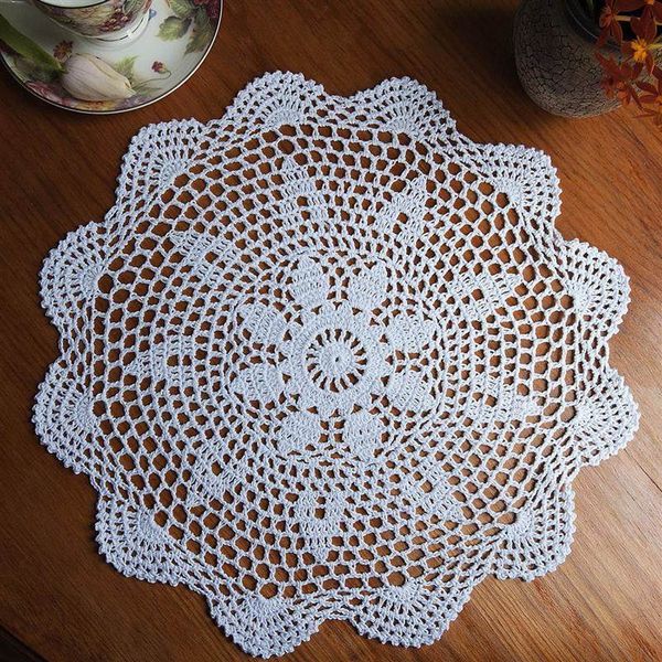 

hand crocheted doily placemat 37cm round lace vintage floral coasters home coffee shop dining table decorative gadgets